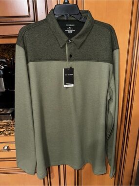 Brand New Van Heusen Men's Two-Tone Olive Green Long-Sleeve Polo Size: XL